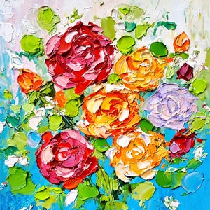 Red Roses Original Art Floral Oil Painting Flowers Impasto Artwork