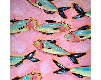 Sardine Fine Art Fish Oil Painting Animals Original Art Still Life Artwork 10" by 10"