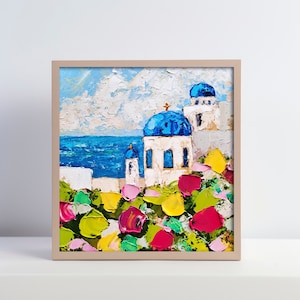 Santorini Oil Painting Greece Landscape Original Art Oia Impasto Artwork Cityscape Wall Art Travel Gifts by ArtSenya