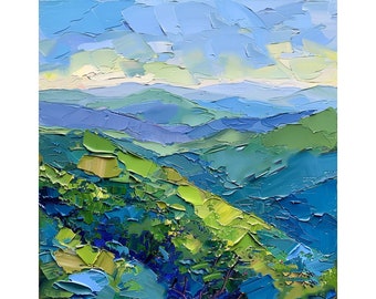 Blue Ridge Mountains Painting North Carolina Landscape Impasto Original Art Travel Gifts by ArtSenya