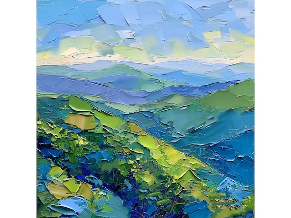 Blue Ridge Mountains Painting North Carolina Landscape Impasto Original Art Travel Gifts by ArtSenya