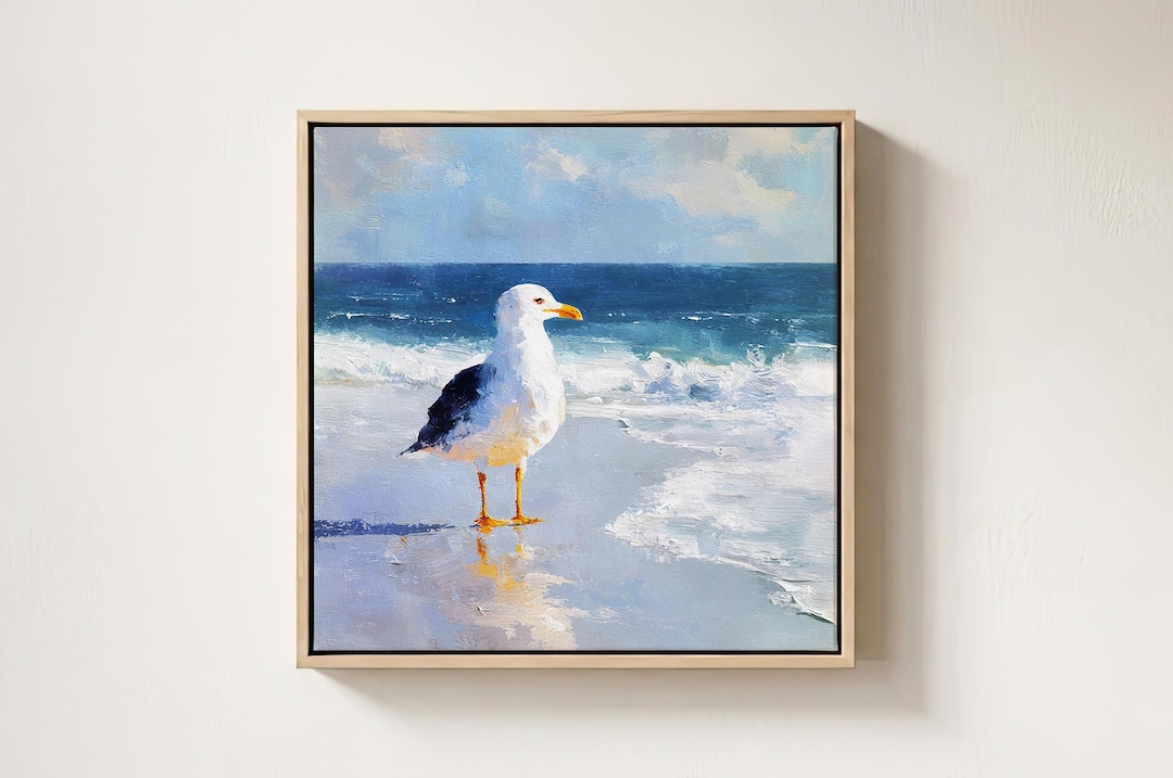 Seagull on Beach Original Canvas Oil Painting Coastal Bird Wall Art ...
