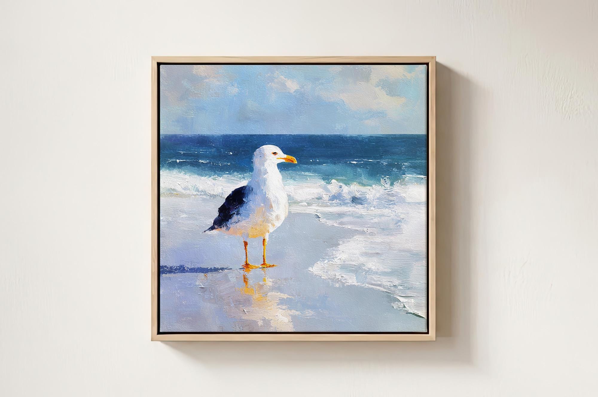 Seagull on Beach Original Canvas Oil Painting Coastal Bird Wall Art ...