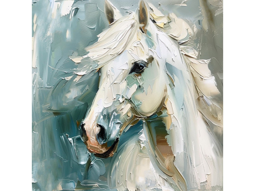 White Horse Portrait Oil Painting on Canvas Horse Portrait Fine Art ...