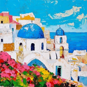 Santorini Canvas Original Large Oil Painting Greece Cityscape Canvas Impasto Artwork Cityscape Wall Art by ArtSenya