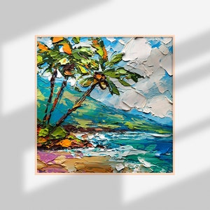 Hawaii Oil Painting Palm Trees Original Fine Art Seascape Impasto Oil ...