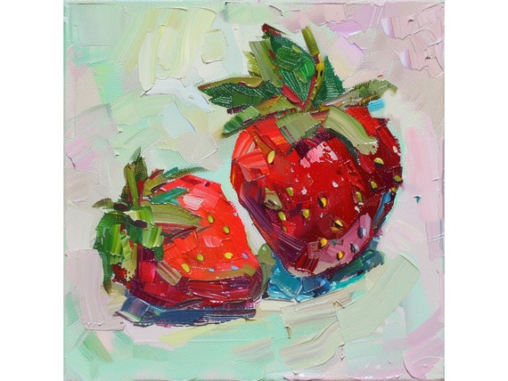 Strawberry Painting Fruit Original Oil Art Food Artwork Kitchen Wall Art Gifts by ArtSenya