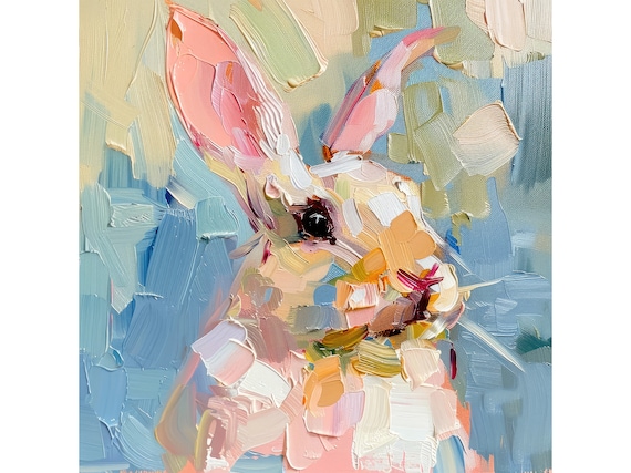 Easter Bunny Painting Cub Animals Original Art Pet Portrait Impasto Artwork Rabbit Wall Art Personalized Gifts Gifts for Her by ArtSenya