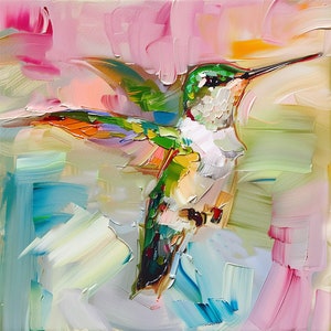 Hummingbird Oil Painting Animals Original Art Small Birds Artwork Hummingbird Impasto Wall Art Decor Personalized Gifts by ArtSenya