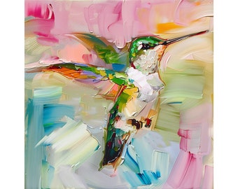 Hummingbird Oil Painting Animals Original Art Small Birds Artwork Hummingbird Impasto Wall Art Decor Personalized Gifts by ArtSenya