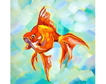 Goldfish Painting Fish Original Art Animal Oil Painting