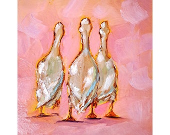 Geese Oil Painting: Farmhouse Animals Friendship Art, 10x10