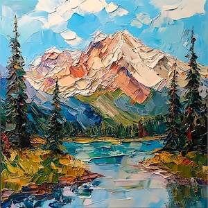 Dipinto ad olio sulle Montagne Rocciose: Colorado Lake Impasto Art