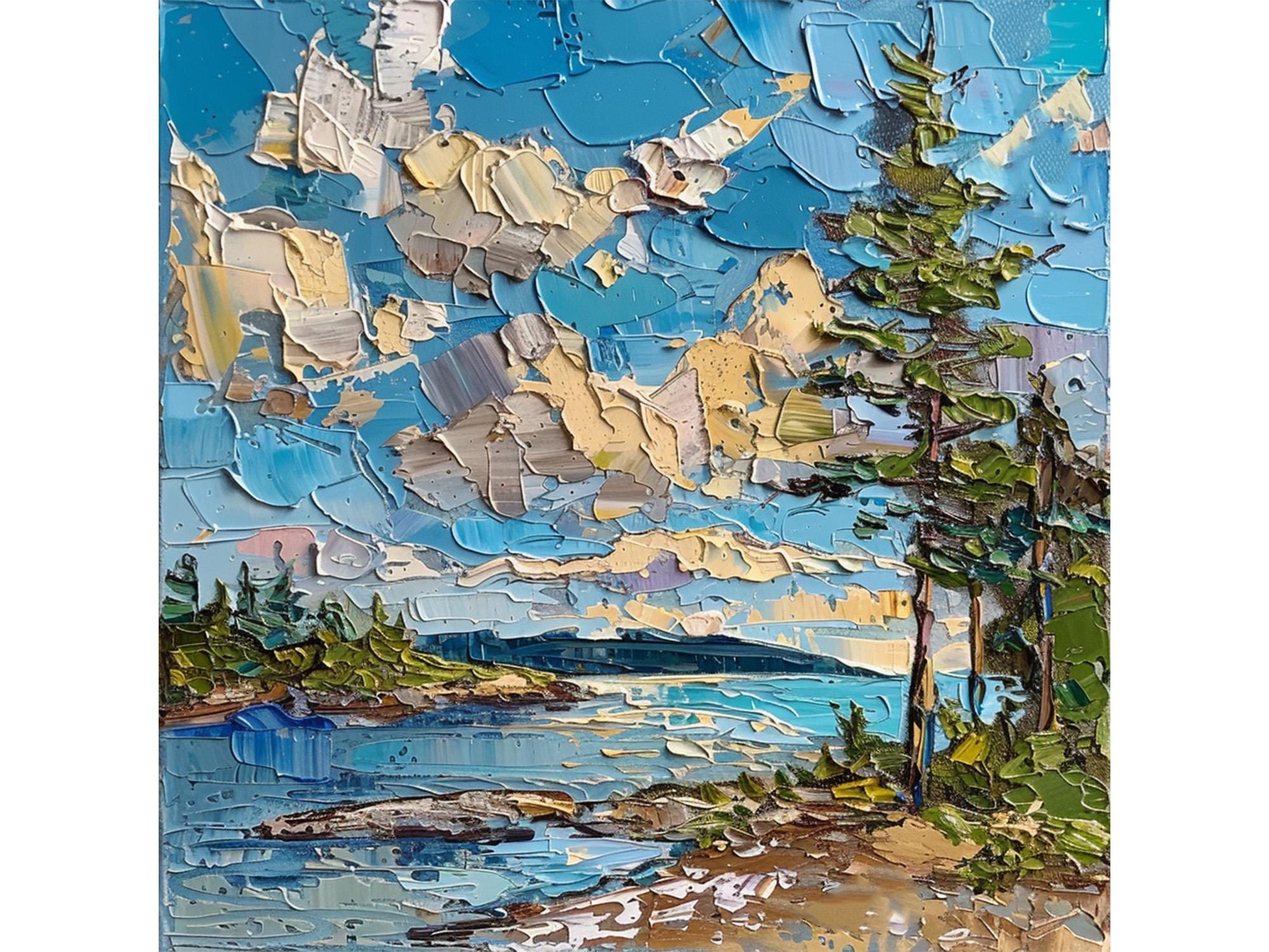 Acadia Painting Maine Coast Original Art National Park Landscape Impasto Artwork Travel Gifts by ArtSenya