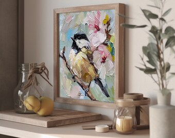 キャンバス油絵　ミミ　お花のようにかわいい小鳥さん♡ キャンバス油絵 ミミ お花のようにかわいい小鳥さん♡ チカディー