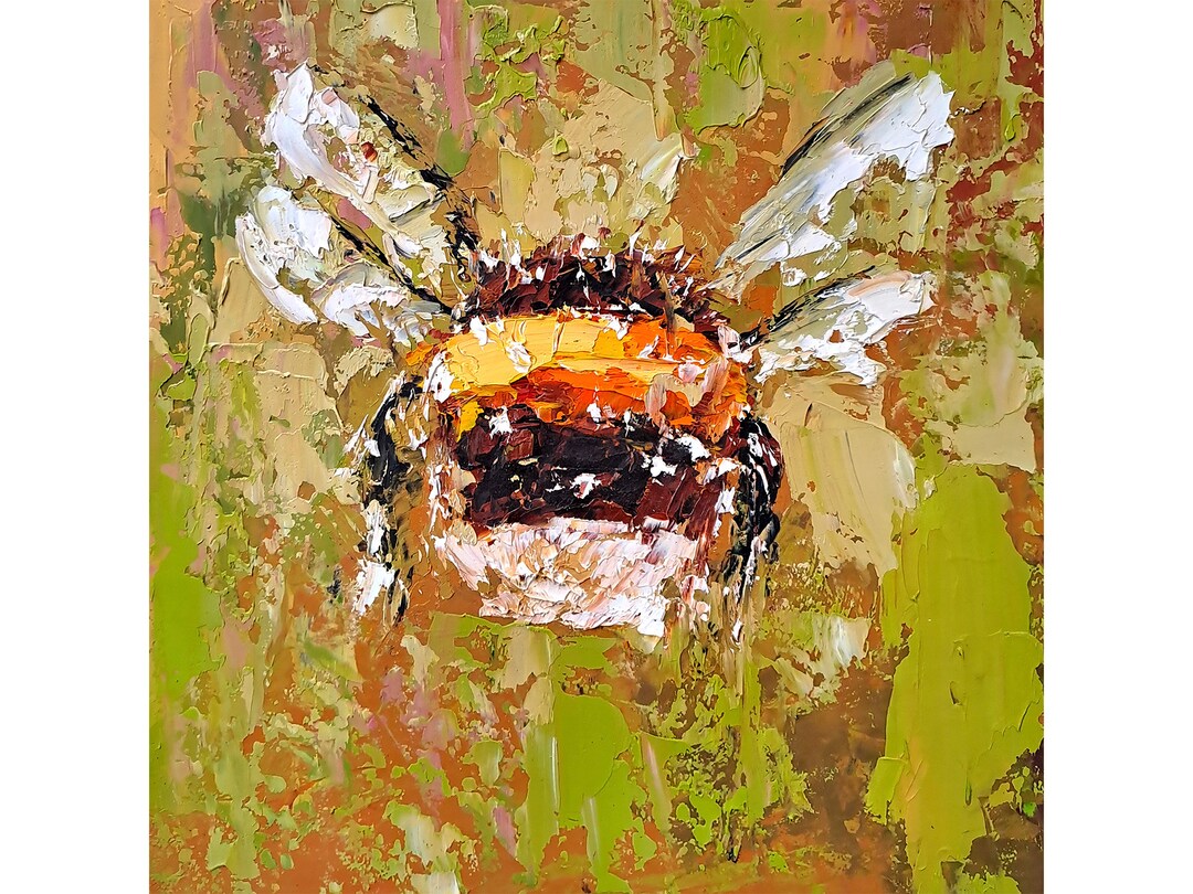 Bee Oil Painting Animal Abstract Original Art Honeybee Impasto Artwork ...