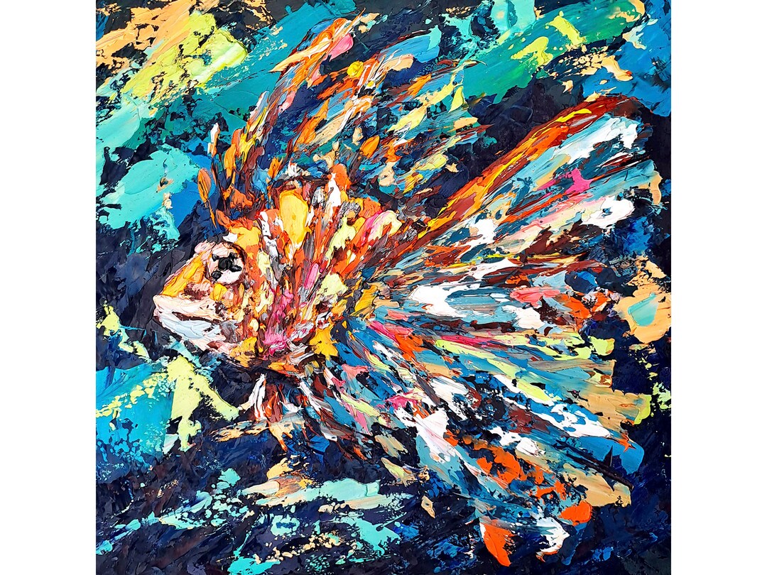 Lionfish Painting Sea Animals Original Art Fish Impasto Oil Etsy
