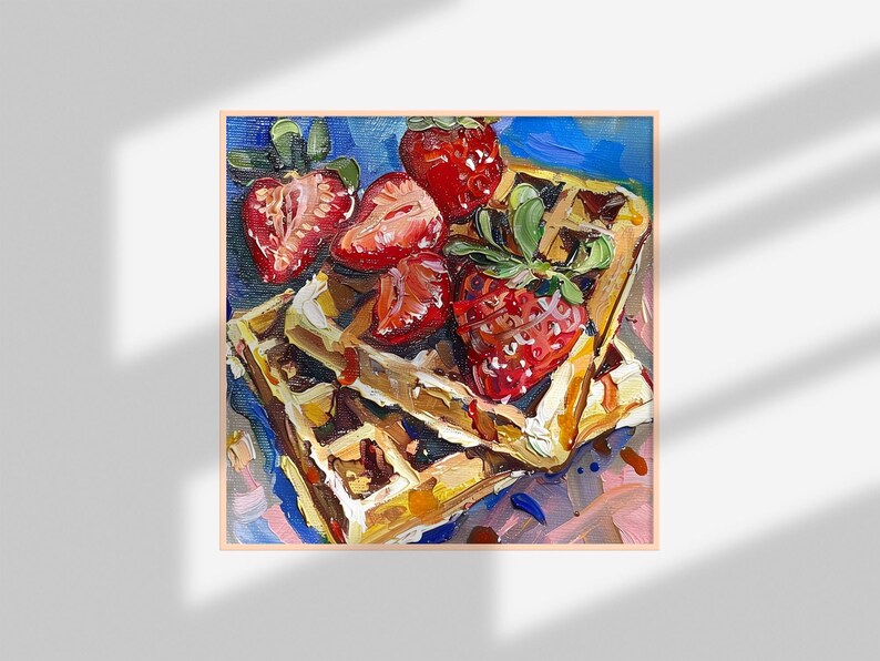 Waffles Painting on Canvas Strawberry Original Canvas Fine Art Food