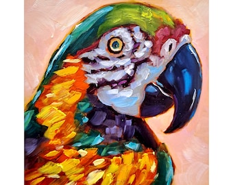 Parrot Painting Animal Original Art Bird Oil Painting Macaw Wall Art Decor for Home by ArtSenya