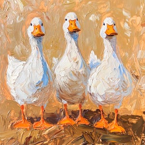 White Geese Painting: Original Farm Animal Oil Painting On Canvas