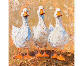 White Geese Painting: Original Farm Animal Oil Painting On Canvas