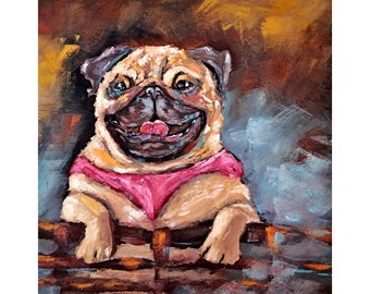 Mops Portrait Gemälde Hund Original Kunst Tier Liebhaber Kunstwerk Haustier Porträt Wandkunst 10 "by 10" Geschenke für Haustiere von ArtSenya