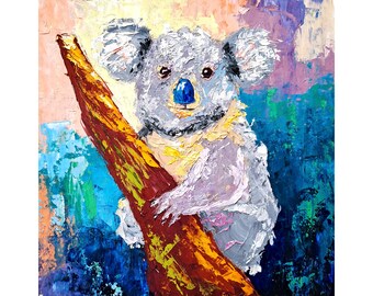 Koala Painting Bear Original Art Woodland Animal Impasto Artwork Easter Gift by ArtSenya