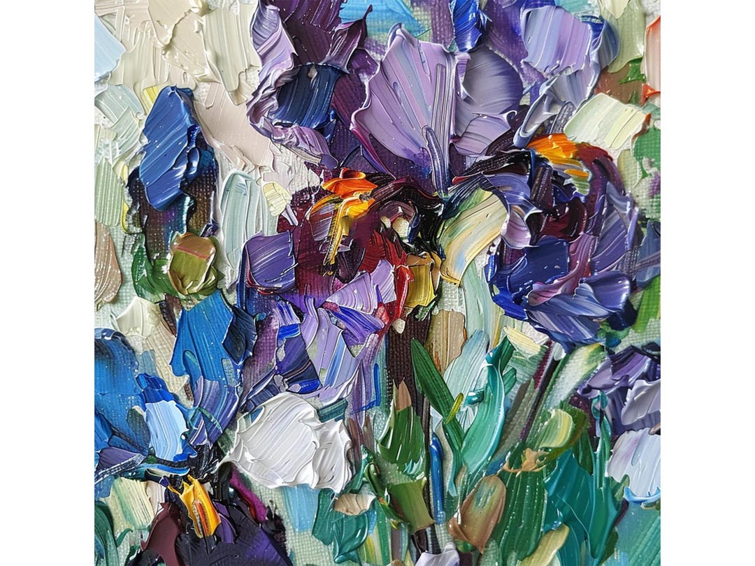 Impasto Iris Painting: Original Floral Oil on Canvas (10x10 In) - Etsy