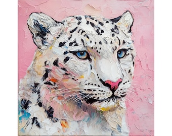 Snow Leopard Portrait Animals Canvas Oil Painting Big Cat Original Canvas Art Gifts by ArtSsenya