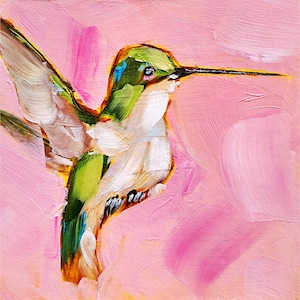 Hummingbird Oil Painting Animal Original Art Bird Artwork Personalized Gifts by ArtSenya