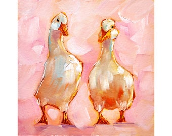Geese Painting Goose Original Art Farm Animal Oil Painting Bird Artwork Friendship Wall Art