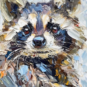 アライグマの肖像画 油絵 動物の肖像画 野生動物のアート ペットアートワーク ペットへの贈り物 彼女への贈り物 ArtSenya