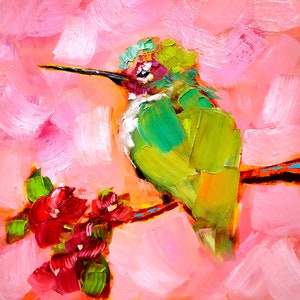 Hummingbird Painting Bird Original Art Animals Artwork 10" by 10"