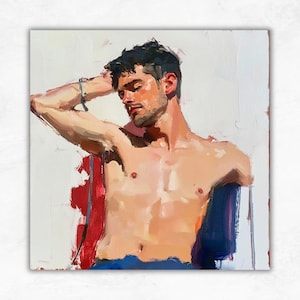 Male Portrait Oil Painting: Textured Figurative Art, Impasto Male Torso Wall Decor, Contemporary Realism Canvas by ArtSenya
