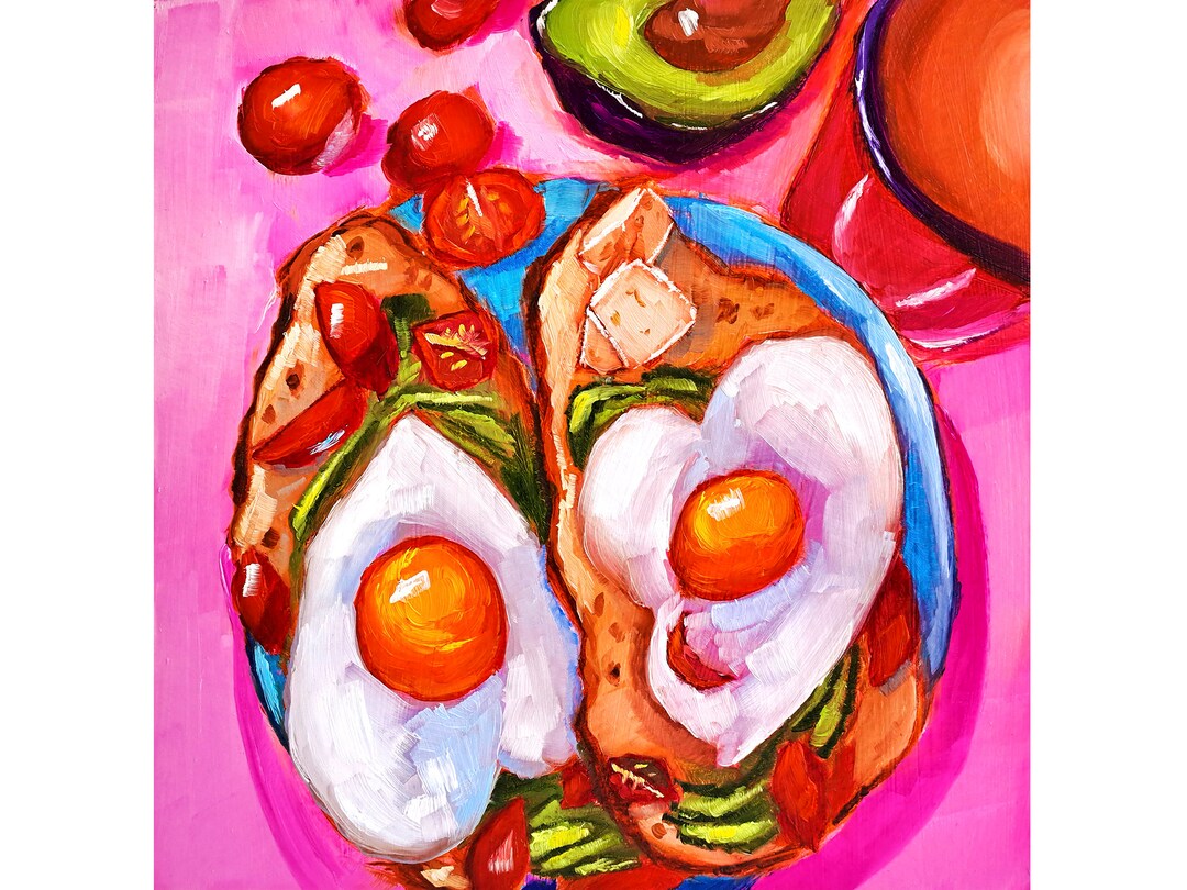 目玉焼きの油絵：イングリッシュブレックファーストフードアート