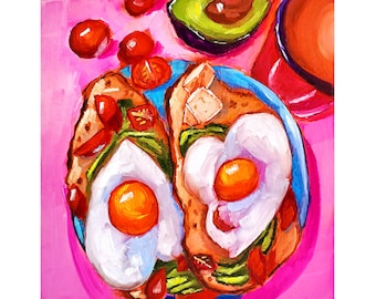 Spiegelei Malerei Essen Original Art Englisch Frühstück Ölgemälde Lebensmittel Wand Kunst Dekor Geschenke für sie von ArtSenya