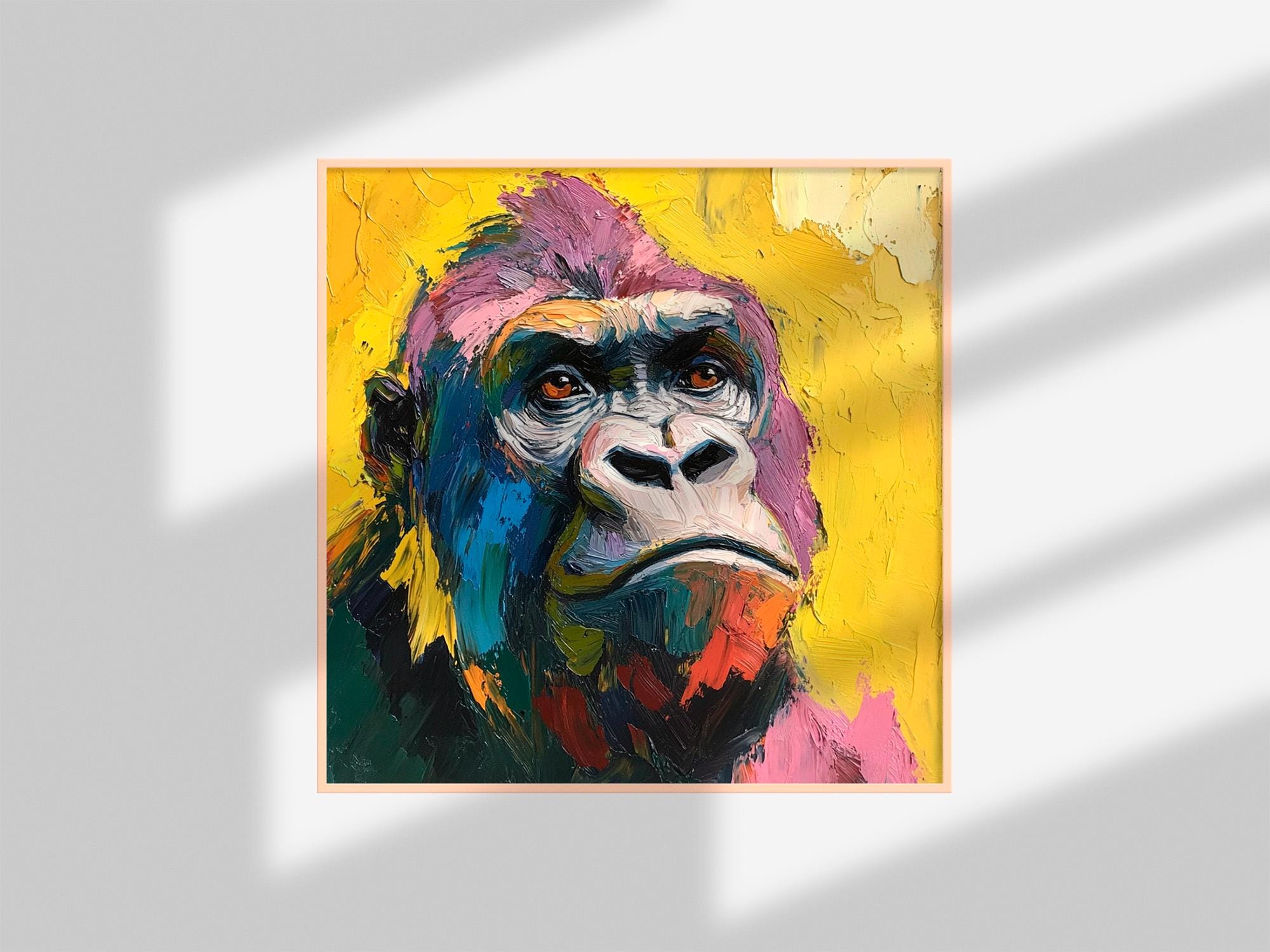キャンバスに描かれたゴリラの絵画 動物のインパスト オリジナル