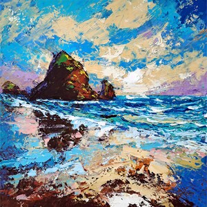 Cannon Beach Painting on Canvas Oregon Landscape Original Art Seascape Impasto Oil Painting Sunset Artwork Travel Wall Decor by ArtSenya