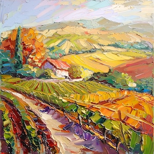 Napa Valley Painting California Vineyard Countryside Original Fine Art Landscape Impasto Artwork Travel Gifts by ArtSenya