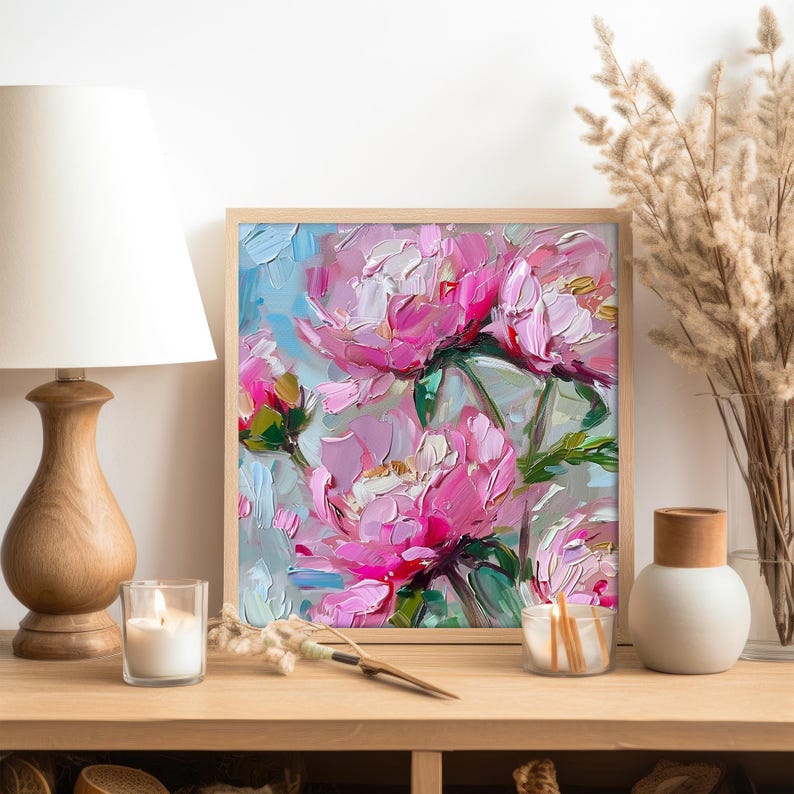 Pink Peonies Hand Painted Oil Painting Flowers Canvas Original Fine Art ...