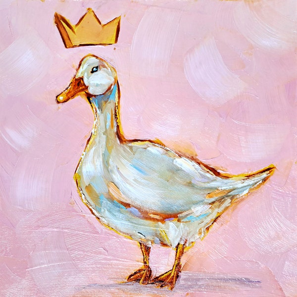 Pato pintura al óleo ganso arte original animales divertidos arte pájaros pared arte ganso blanco bellas artes regalos para la madre por ArtSenya