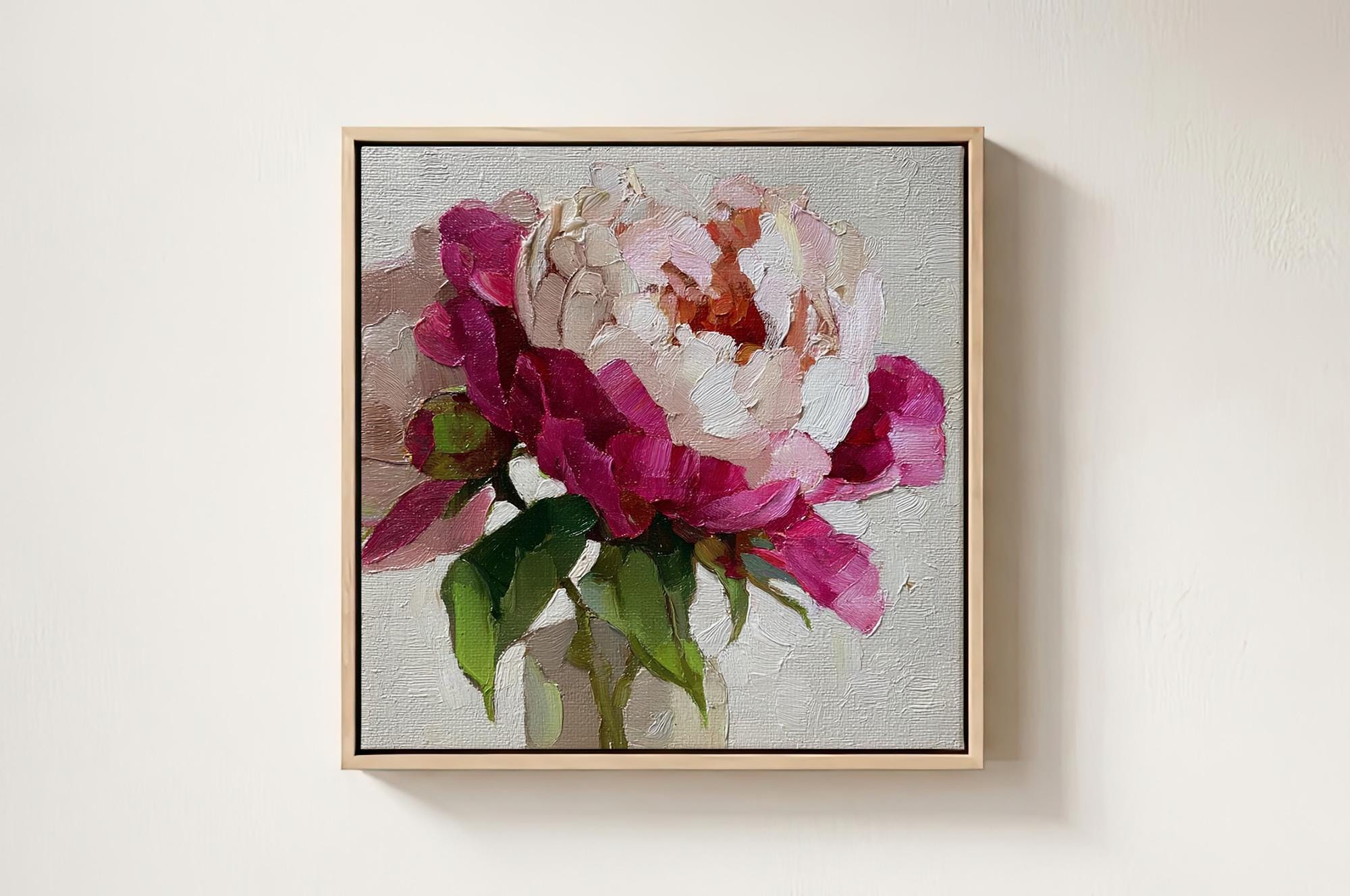 Peony Canvas Oil Painting Original Impasto Pink Peony Floral Wall Art ...