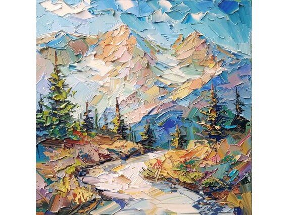 Olympic Mountains Painting Washington Landscape Original Art Pine Trees Impasto Wall Art Travel Gifts by ArtSenya