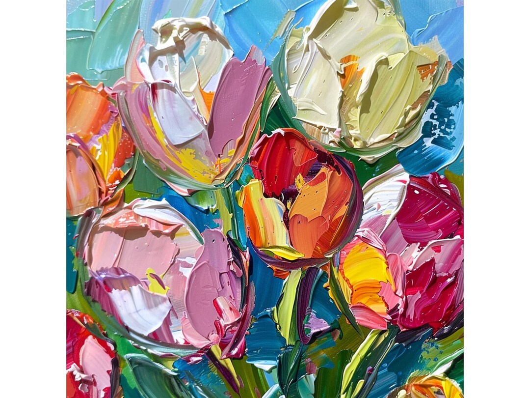 Tulip Painting on Canvas Flowers Impasto Artwork Floral Wall Art Decor ...