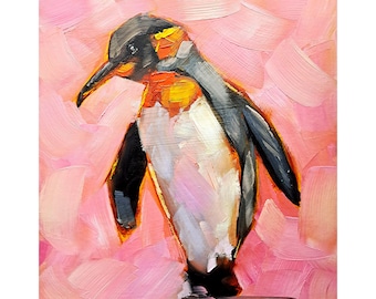 Pinguino dipinto originale animali arte originale uccelli impasto opere d'arte decorazioni primaverili casa regali personalizzati di ArtSenya