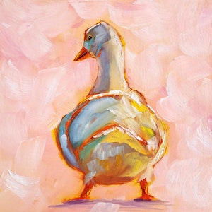 Goose Painting Duck Original Art Farm Animal Oil Painting Pet Artwork