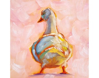 Goose Painting Duck Original Art Farm Animal Oil Painting Pet Artwork