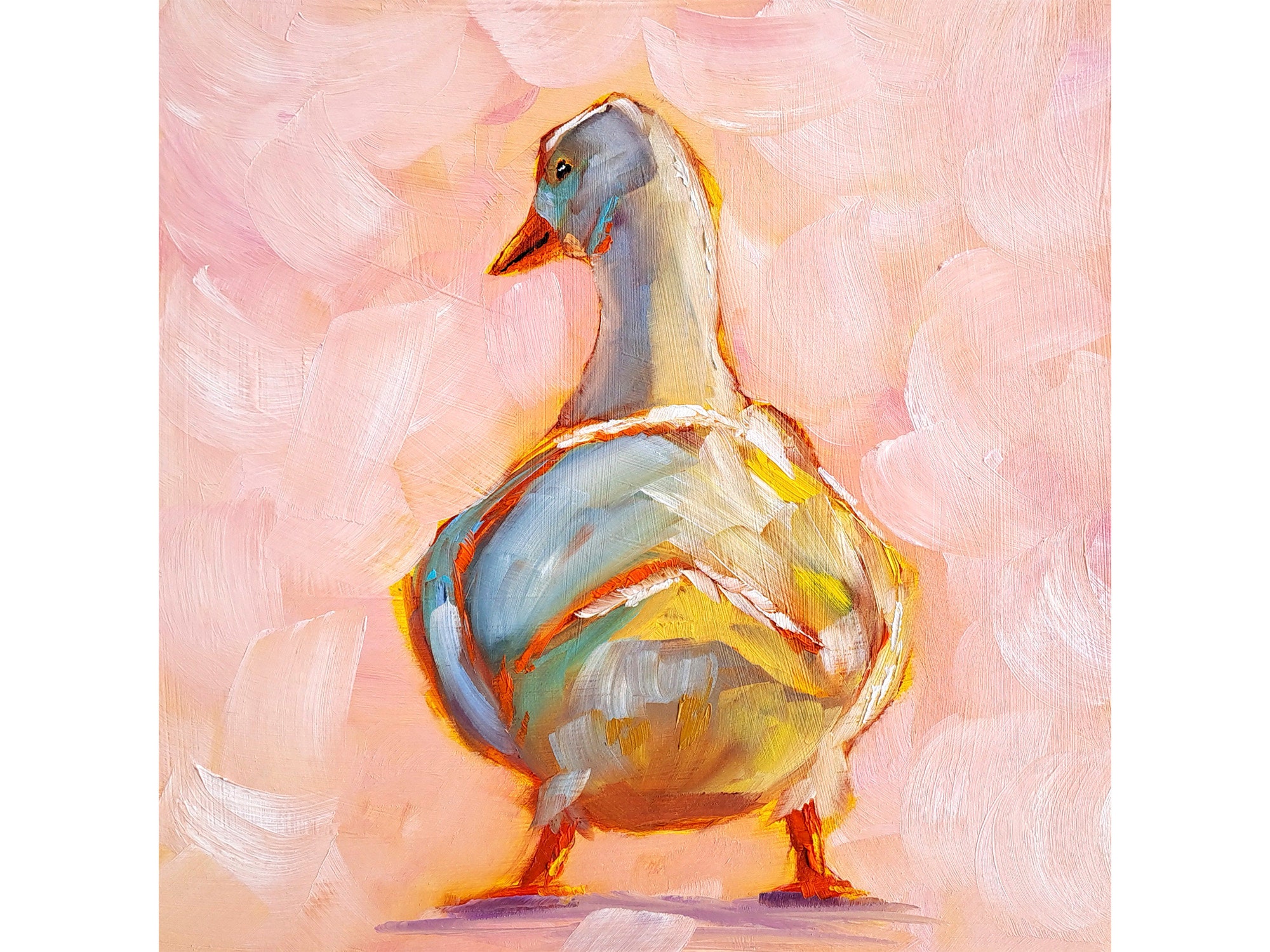 ガチョウの絵画 アヒル オリジナルアート 農場の動物の油絵 ペット
