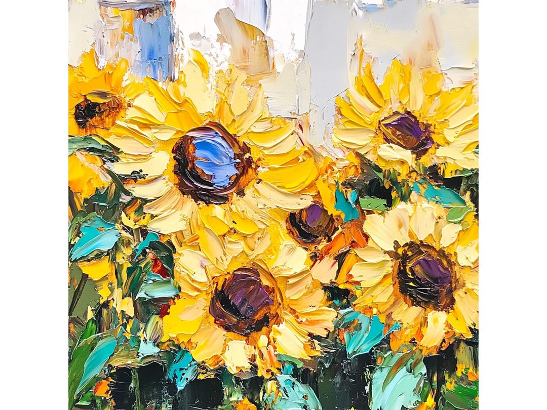 Sunflowers Large Painting on Canvas Flowers Impasto Oil Original Canvas ...
