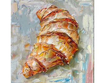 Croissant Painting Food Original Art Baking Impasto Artwork Kitchen Wall Art Decor Gifts by ArtSenya